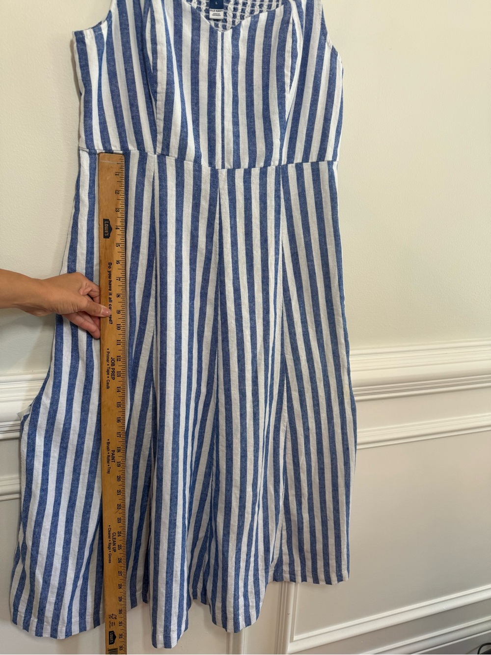 Old Navy Blue White Striped Midi Dress Linen Blend Beach Cruise Resort Pockets L - Picture 8 of 11